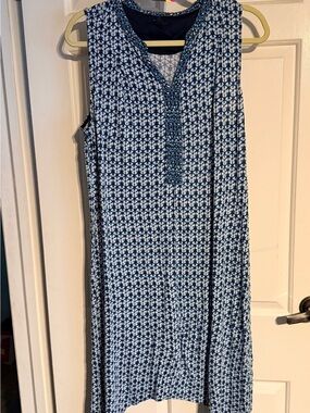 Midnight Brand Navy Blue Dress with Teal & White Pattern